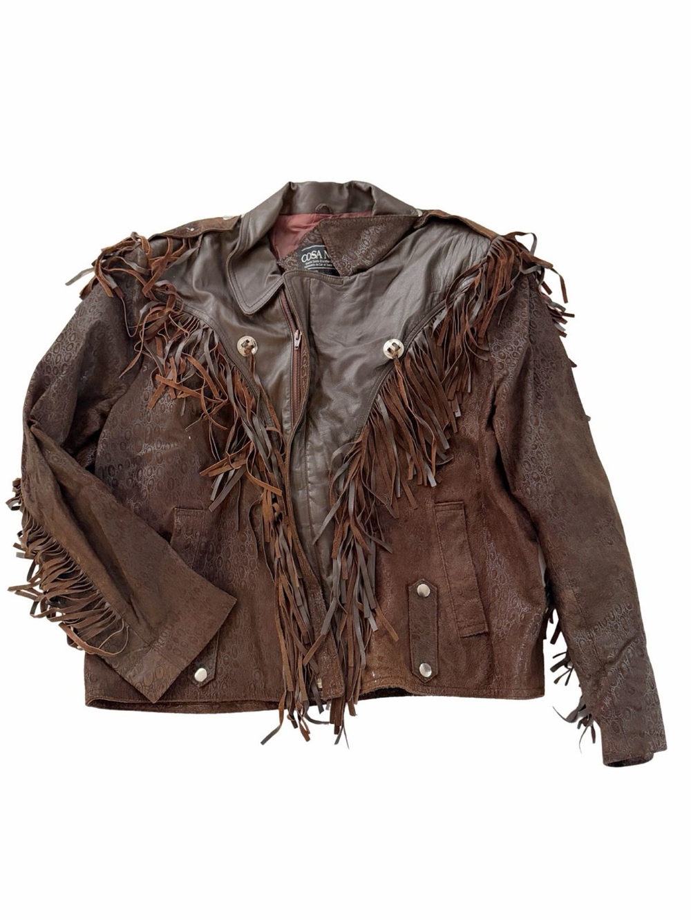 Vintage Y2K Cosa Nova Brown Leather Fringe Western Jacket – Size L